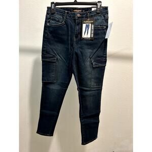 Dollhouse Juniors High-Rise Cargo Skinny Jeans Nile Size 11/12 Dark Wash Blue